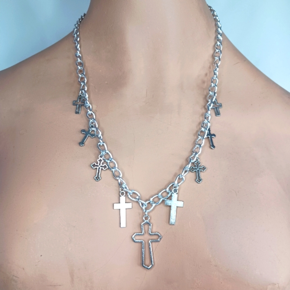 Silver Cross Pendant Necklace.